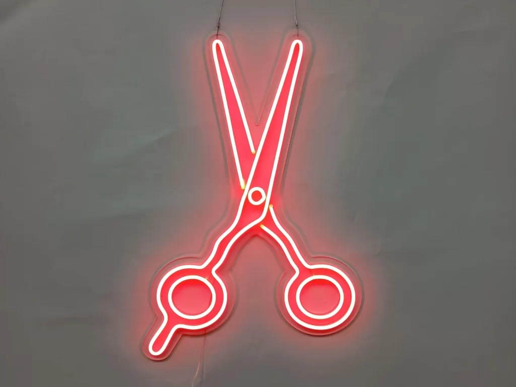 Неоновая вывеска "ножницы" для груминг салона